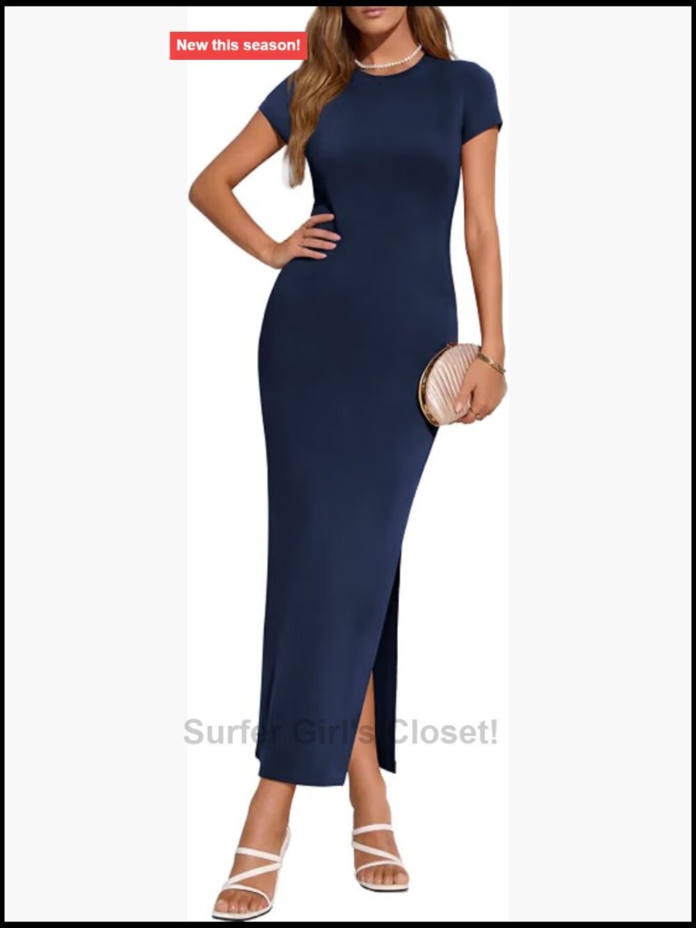 Casual Short Sleeve Maxi Slit Dress with Pockets